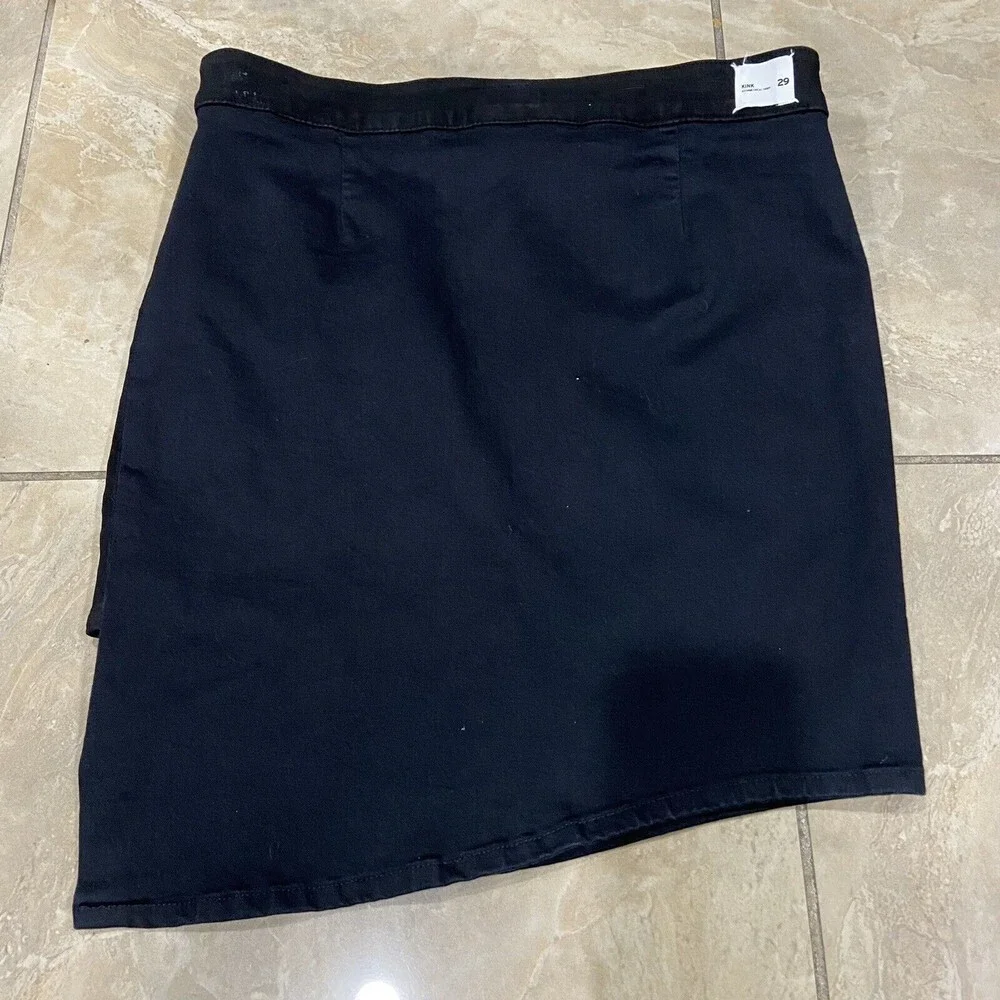 Hudson Lamb Nubuck Leather Black Denim Asymetrical Kink Mini Skirt Size 28 $415 - Picture 3 of 6
